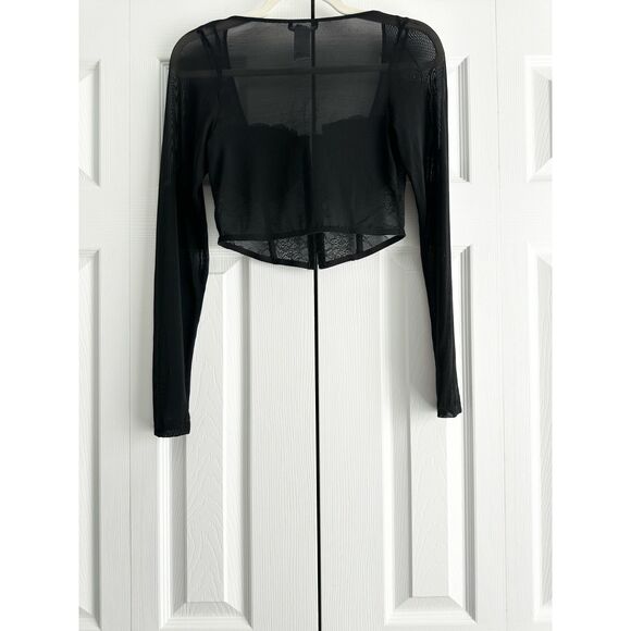 Sincerely Jules Junior's Lace Corset Top Size M Black Long Sheer Sleeves - Picture 3 of 10